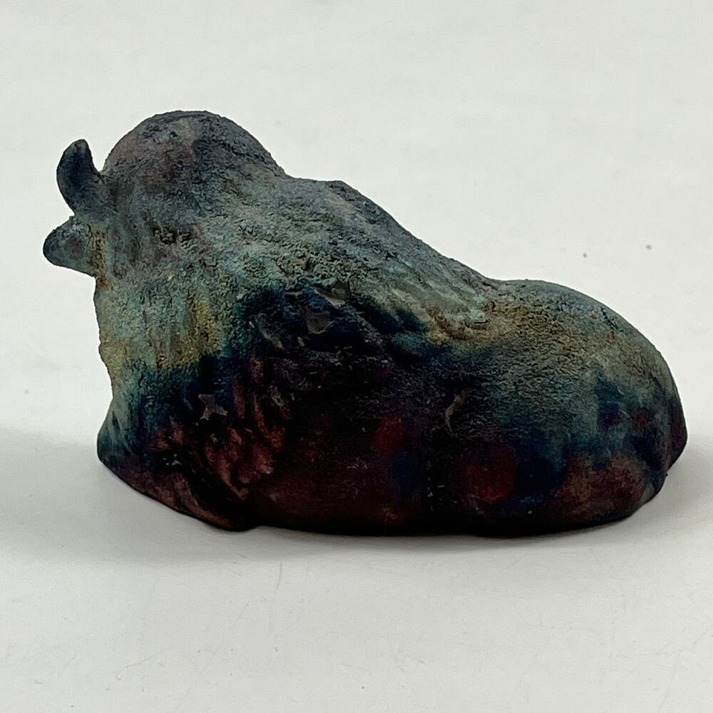 Raku Fired Bull Figurine Primitive Studio Pottery Ox Sculpture Handmade Art 4" - Picture 3 of 12